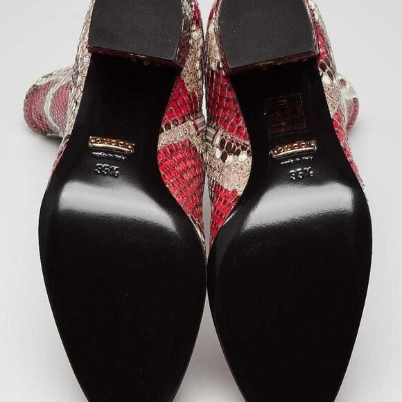 Gucci Red/Beige Python Mid Calf Boots Size 5/35.5 - Picture 2 of 5